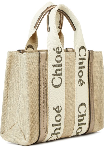 Small Woody Tote Bej Gri Kadın Keten Çanta modelleri