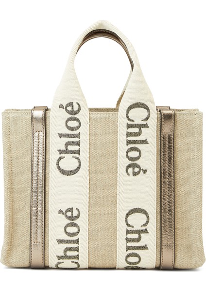 Small Woody Tote Bej Gri Kadın Keten Çanta fırsatları
