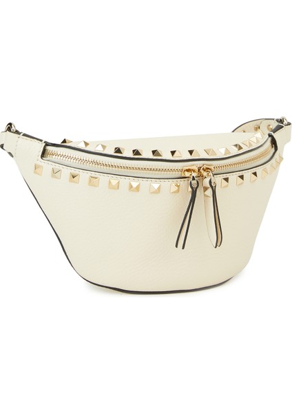 Rockstud Ekru Kadın Deri Bel Çantası