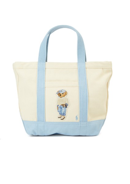 Polo Bear Ekru Mavi Alışveriş Çantası