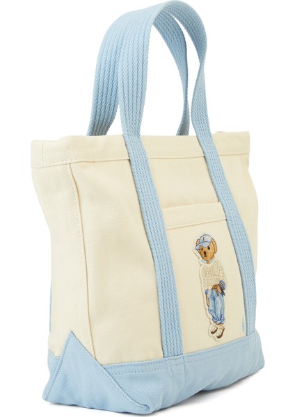 Polo Bear Ekru Mavi Alışveriş Çantası
