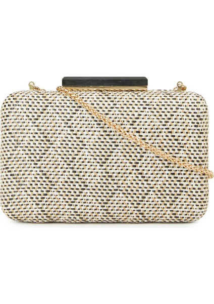 Siyah Bej Desenli Kadın Clutch