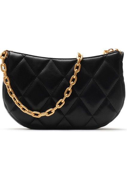 Qql Rocking Horse Chain Pouch Siyah Deri Kadın Omuz Çantası