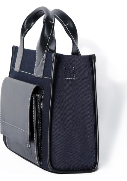 Stitched Pocket Mini Lacivert Siyah Kadın Omuz Çantası fiyatları