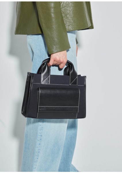 Stitched Pocket Mini Lacivert Siyah Kadın Omuz Çantası indirimleri