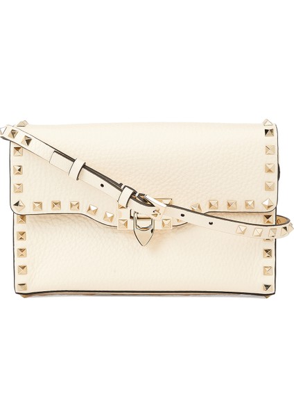 Rockstud Kırık Beyaz Kadın Deri Çanta