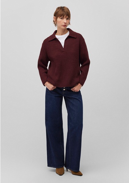 Yün Karışımlı Polo Yaka Bordo Kazak 1710588-70434 modelleri
