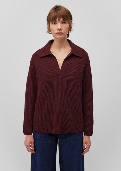 Yün Karışımlı Polo Yaka Bordo Kazak 1710588-70434 fırsatları