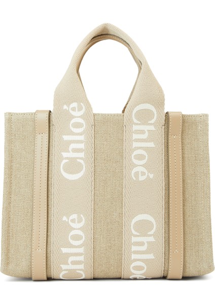 Small Woody Tote Koyu Bej Kadın Keten Çanta