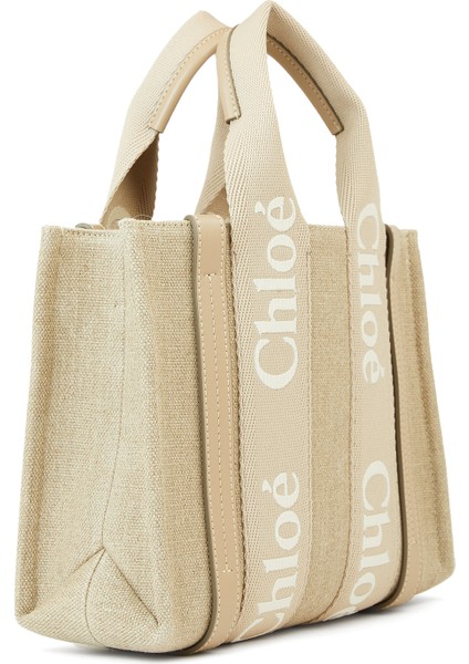 Small Woody Tote Koyu Bej Kadın Keten Çanta modelleri