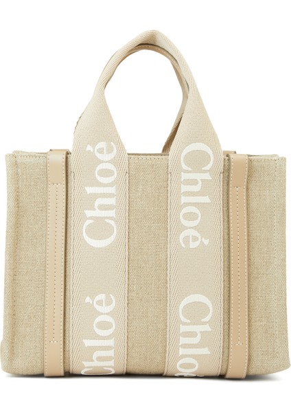 Small Woody Tote Koyu Bej Kadın Keten Çanta fırsatları