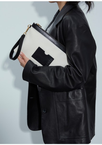 Stitched Siyah Beyaz Clutch Kadın El Portföyü modelleri