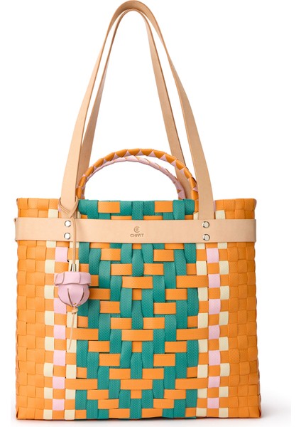 Xanthos Basket Bag Turuncu Büyük Boy El Yapımı Kadın Plaj Çantası