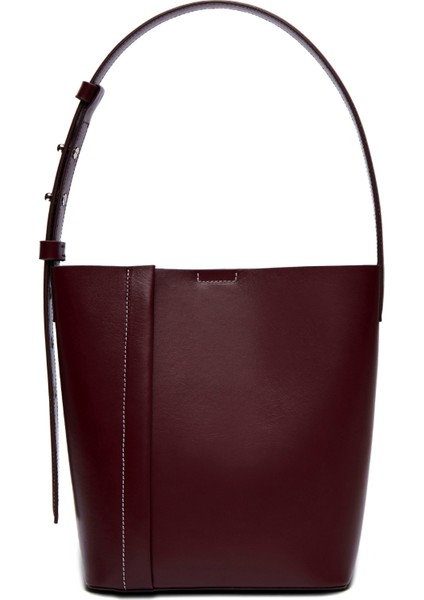 The Medium Tote Plissé Bordo Deri Kadın Omuz Çantası