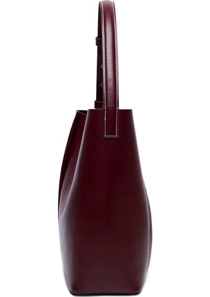 The Medium Tote Plissé Bordo Deri Kadın Omuz Çantası fiyatları