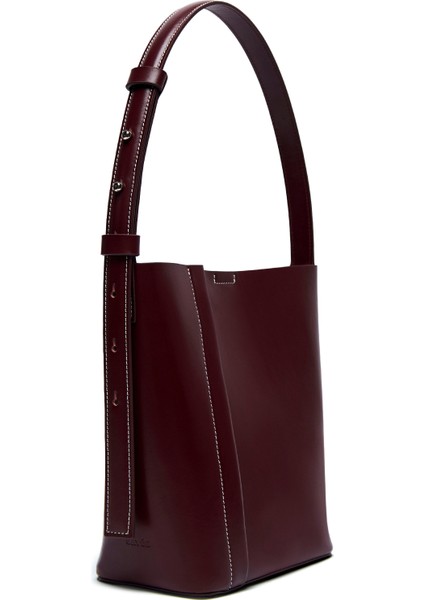 The Medium Tote Plissé Bordo Deri Kadın Omuz Çantası modelleri