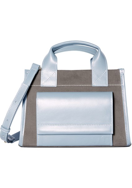 Stitched Pocket Mini Vizon Mavi Kadın Omuz Çantası
