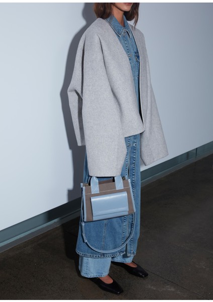 Stitched Pocket Mini Vizon Mavi Kadın Omuz Çantası fırsatları