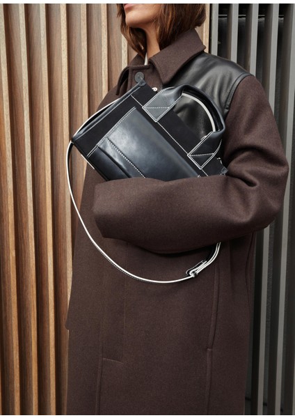 Stitched Pocket Mini Siyah Kadın Omuz Çantası fırsatları