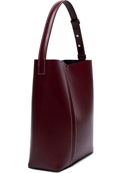Large Tote Plissé Bordo Deri Kadın Omuz Çantası fiyatları