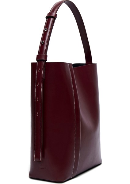 Large Tote Plissé Bordo Deri Kadın Omuz Çantası modelleri