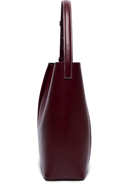 Large Tote Plissé Bordo Deri Kadın Omuz Çantası fırsatları