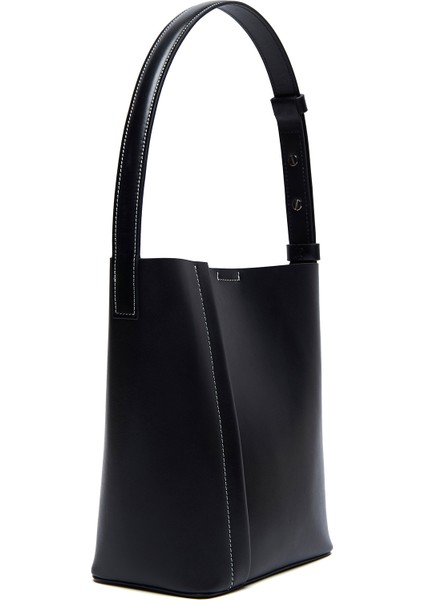 The Medium Tote Plissé Siyah Deri Kadın Omuz Çantası modelleri