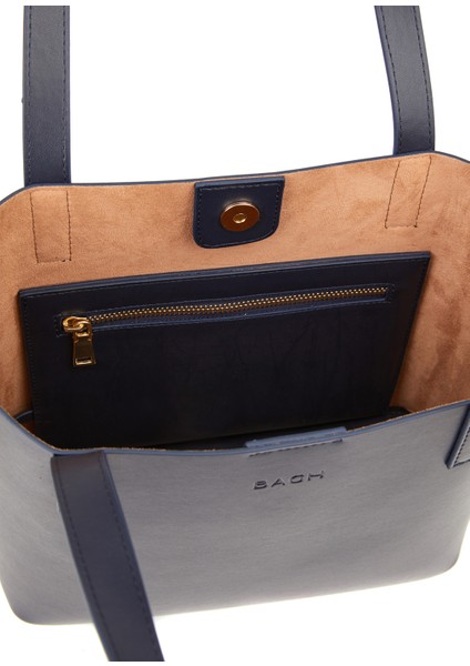 Lacivert Deri Kadın Mini Tote El Çantası fırsatları
