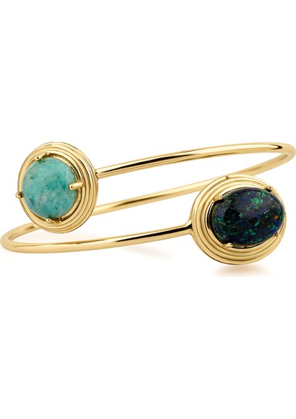 Ares Azurite Amazonite Kadın Altın Cuff Bileklik