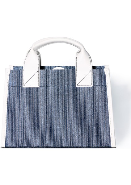 Stitched Pocket Mini Lacivert Çizgili Beyaz Kadın Omuz Çantası modelleri