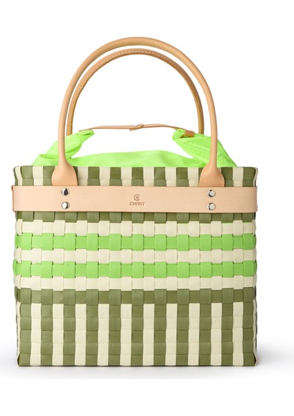 Phellos Basket Bag Yeşil Büyük Boy El Yapımı Kadın El Çantası