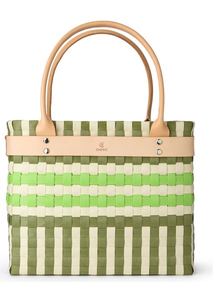 Phellos Basket Bag Yeşil Büyük Boy El Yapımı Kadın El Çantası