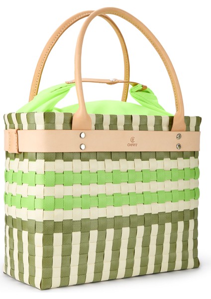 Phellos Basket Bag Yeşil Büyük Boy El Yapımı Kadın El Çantası