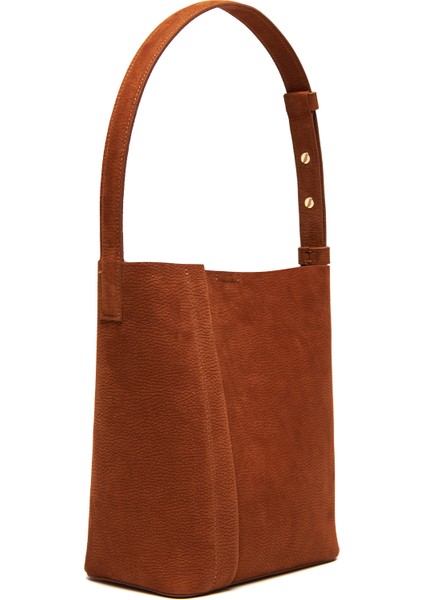 The Medium Tote Plissé Karamel Deri Kadın Omuz Çantası