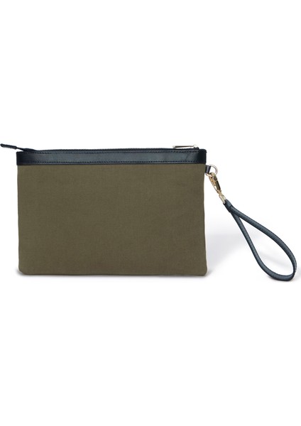 Stitched Haki Siyah Kanvas Kadın Clutch Çanta fiyatları