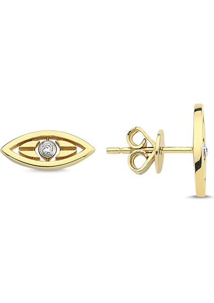 Mini Macu Evil Eye Pırlantalı Kadın Altın Küpe