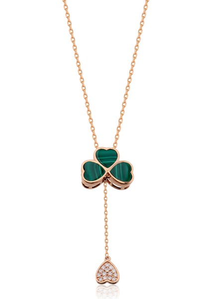 Clover Heart Malahit Kadın Altın Kolye