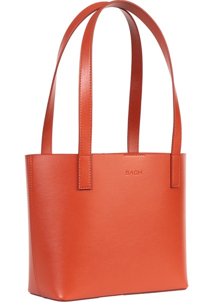 Turuncu Deri Kadın Mini Tote El Çantası