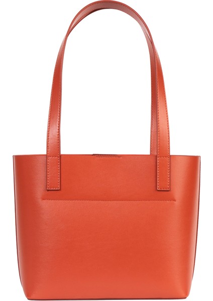 Turuncu Deri Kadın Mini Tote El Çantası