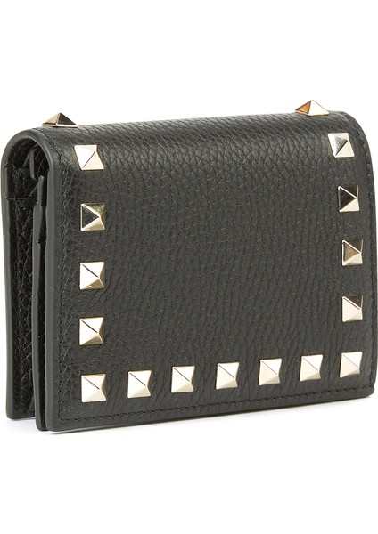 Rockstud Siyah Kadın Deri Cüzdan