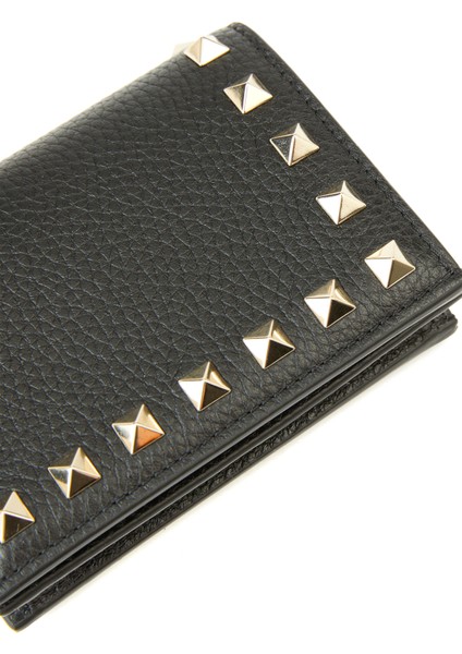Rockstud Siyah Kadın Deri Cüzdan