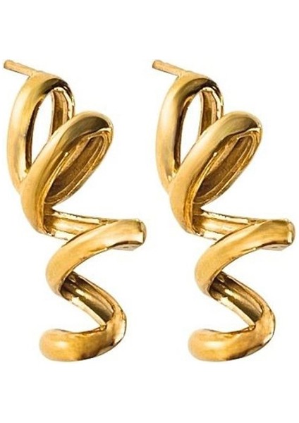 Seta Spiral Gold Kadın Gümüş Halka Küpe