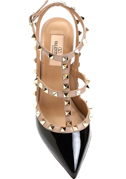 Rockstud Siyah Pudra Rugan Topuklu Ayakkabı