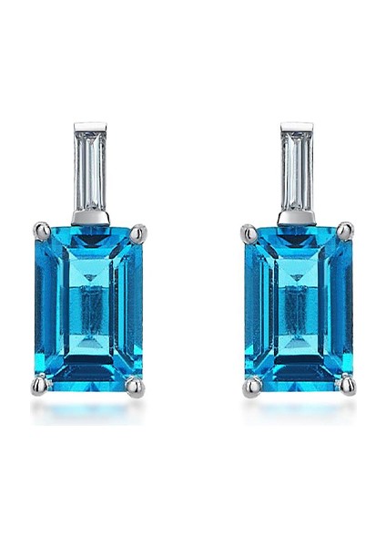 Mavi Topaz Pırlanta Taşlı 14 Ayar 0.04 Karat Kadın Küpe