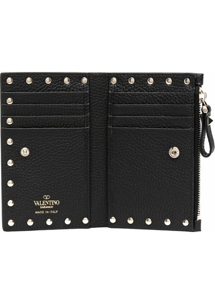 Rockstud Siyah Kadın Deri Cüzdan
