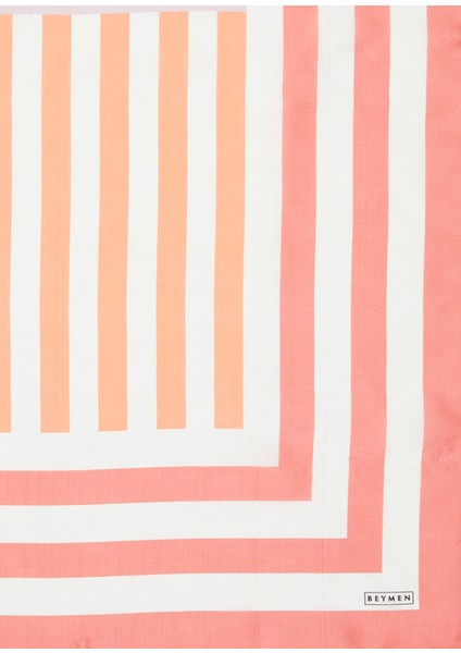 Pembe Çizgi Desenli Kadın Ipek Fular