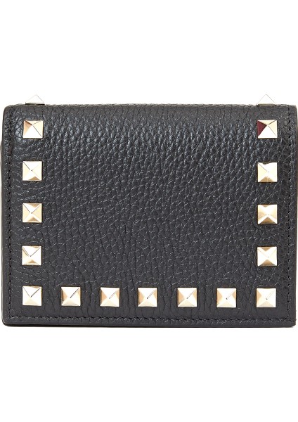 Rockstud Siyah Kadın Deri Cüzdan