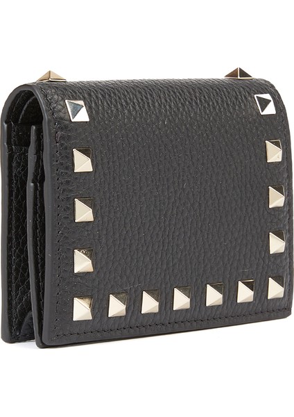 Rockstud Siyah Kadın Deri Cüzdan