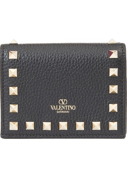 Rockstud Siyah Kadın Deri Cüzdan