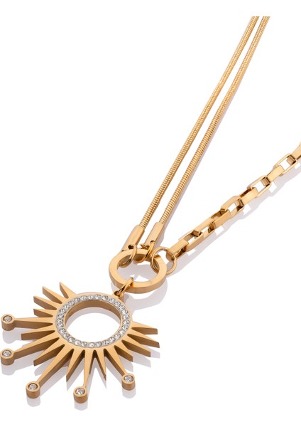 Çift Zincirli Gold Güneş Altın Kaplama Kadın Kolye fiyatları